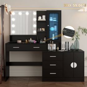 3-door, 4-drawer, Dressing Table, With Sockets, With Tri-tone Light Bulbs, With GRB Light Strip, Combination Cabinet