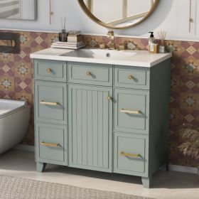 36  Bathroom Vanity Cabinet With Sink Top Combo Set, Green, Single Sink, Shaker Cabinet With Soft Closing Door And Drawer