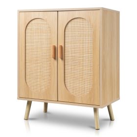 2-door Vertical Cabinet Type With High Stilt Oval Rattan Shoe Cabinet MDF Paste Triamine 68X40X83.5cm Wood Color