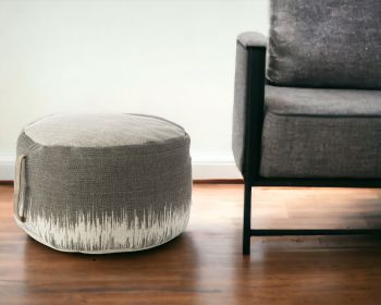 20" Charcoal Cotton Abstract Pouf Ottoman