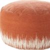 20" Orange and White Cotton Round Abstract Pouf Ottoman