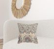 Beige Blue Distressed Floral Pattern Throw Pillow