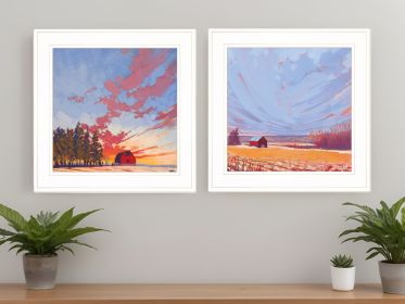 Set Of Two Scenic Landscapes With Barns 1 White Framed Print Wall Art