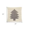 20" X 20" Ivory And Grey Zippered Handmade Polyester Christmas Tree Throw Pillow