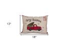 13" X 18" Beige and Red Christmas Holiday Van Polyester Zippered Pillow