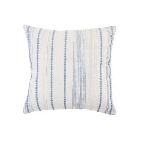 20" X 20" White And Blue 100% Cotton Geometric Zippered Pillow