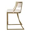 25" Beige And Antiqued Brass Steel Low Back Counter Height Bar Chair