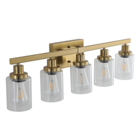 Gold 5 Light Vanity Light With Clear Glass Shade, Modern Iron Bathroom Wall Fixture For Bathroom & Dresser - No Bulbs Unavailable Platform- Temu