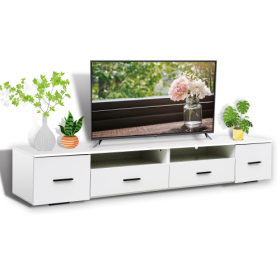 White TV Stand For Living Room, Modern Entertainment Center Stand For TV Up To 90 Inch, Large Led TV Stand With 4 Storage Drawers, High Glossy Waterpr