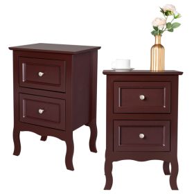 Brown MDF Painted Curved Feet 40x30x60cm Two-Drawer Bedside Table American Garden 2pcs