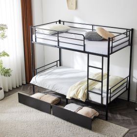 Double Decker Bunk Bed With Drawers Black, Detachable Twin Bed