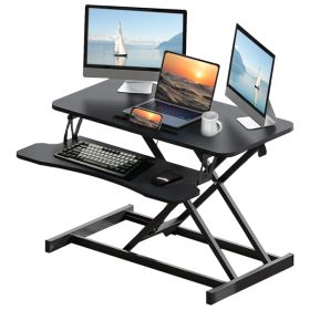 32 Inches Desk Converter, Height-Adjustable Sit-Stand Lift, Dual Monitor & Laptop Workstation, Bandwidth Keyboard Tray, Black. Amazon Sales Are Prohib