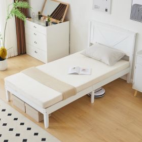 Slanted Headboard, No Footrest, White, Twin Wooden Bed