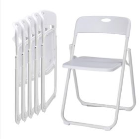 6pcs White Seat Board Iron Frame, Courtyard Plastic Folding Chairs