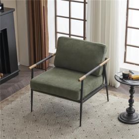 Upholstered Mid-century Lounge Chair Reading Armchair Chenille Fabric Modern Armchair With Metal Frame, Decorative Chair For Living Room, Green