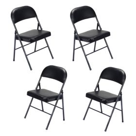 4 Foldable Leather Chairs In Black