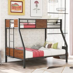 Twin-over-full bunk bed modern style steel frame bunk bed with safety rail, built-in ladder for bedroom, dorm, boys, girls