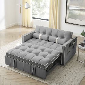 Modern 55.5" Pull Out Sleep Sofa Bed 2 Seater Loveseats Sofa Couch with side pockets