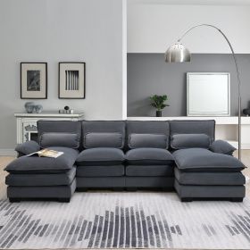 [VIDEO provided][New]109.8*55.9" Modern U-shaped Sectional Sofa with Waist Pillows,6-seat Upholstered Symmetrical Sofa Furniture