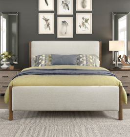 Modern Contemporary Bedroom 1pc Queen Platform Bed Soft Beige Chenille Fabric Upholstered Bed Solid Wood Furniture