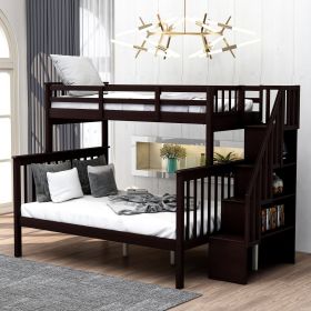 Stairway Twin-Over-Full Bunk Bed with Storage and Guard Rail for Bedroom, Espresso color(OLD SKU :LP000019AAP)