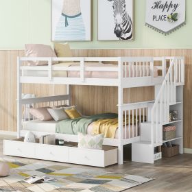 Stairway Full-Over-Full Bunk Bed with Drawer, Storage and Guard Rail for Bedroom, White ( old sku: LP000310AAK )