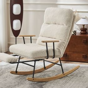 Modern Teddy Gliding Rocking Chair with High Back, Retractable Footrest, and Adjustable Recline for Nursery, Living Room, and Bedroom - Beige