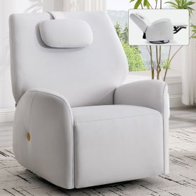 Beige Swivel and Rocker Power Recliner Chair with Lumbar and Neck Support Pillow, Max Swivel Degree 270°