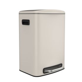 13 Gallon 50L Kitchen Foot Pedal Operated Soft Close Trash Can - Stainless Steel Rectangular Bustbin with 30 Garbage Bags - White