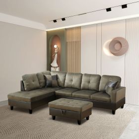 Taupe Flannel And PVC 3-Piece Couch Living Room Sofa Set