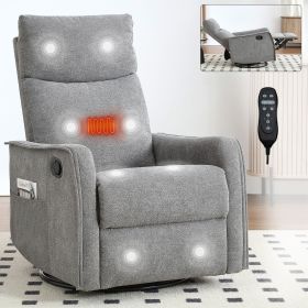 Heat Massage Manual Recliner Chair with Rocker and Swivel in Fabric for Living Room, Grey