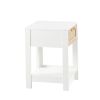 15.75" Rattan End table with drawer; Modern nightstand; side table for living roon; bedroom; white