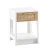 15.75" Rattan End table with drawer; Modern nightstand; side table for living roon; bedroom; white