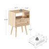 15.75" Rattan End table with drawer and solid wood legs; Modern nightstand; side table for living roon; bedroom; natural