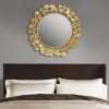 Gold Gingko Leaf Round Wall Mirror 30.5"