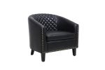 COOLMORE accent Barrel chair living room chair with nailheads and solid wood legs Black pu leather