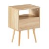 15.75" Rattan End table with drawer and solid wood legs; Modern nightstand; side table for living roon; bedroom; natural