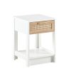 15.75" Rattan End table with drawer; Modern nightstand; side table for living roon; bedroom; white