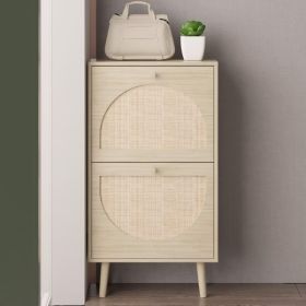 2 Flip Bucket Shoe Cabinets With High Legged Round Rattan Surface