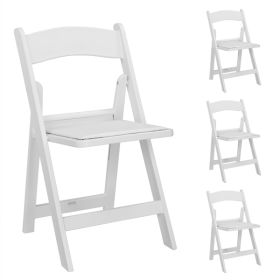 4pcs White All Plastic With Cushion, Courtyard Plastic Folding Chair