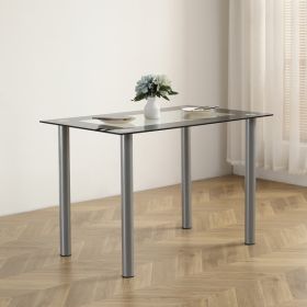 Simple Rectangular Cylindrical Leg Dining Table For 4 People Tempered Glass Stainless Steel Black Edging 110X70X75cm