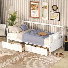 Double Sofa Bed Wooden Bed With Two Drawers, White