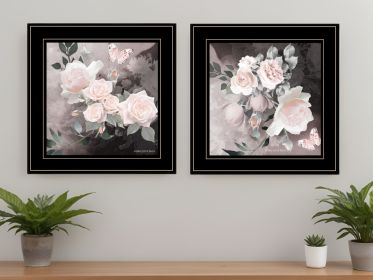 Set Of Two Noir Roses 3 Black Framed Print Wall Art