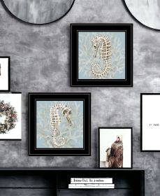 Set Of Two Coral Seahorse 1 Black Framed Print Wall Art