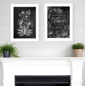 Set Of Two Black and White Flowers in Bloom White Framed Print Wall Art