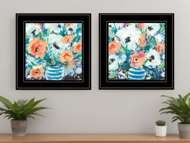 Set Of Two Fancy Floral 3 Black Framed Print Wall Art