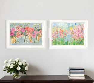 Set Of Two Garden Flowers II 2 White Framed Print Wall Art