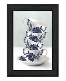 Tea Tower Blue 2 Black Framed Print Kitchen Wall Art