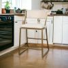 25" Beige And Antiqued Brass Steel Low Back Counter Height Bar Chair