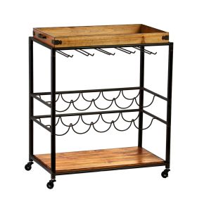 Brown and Black Metal Bar Cart With Wine Storage